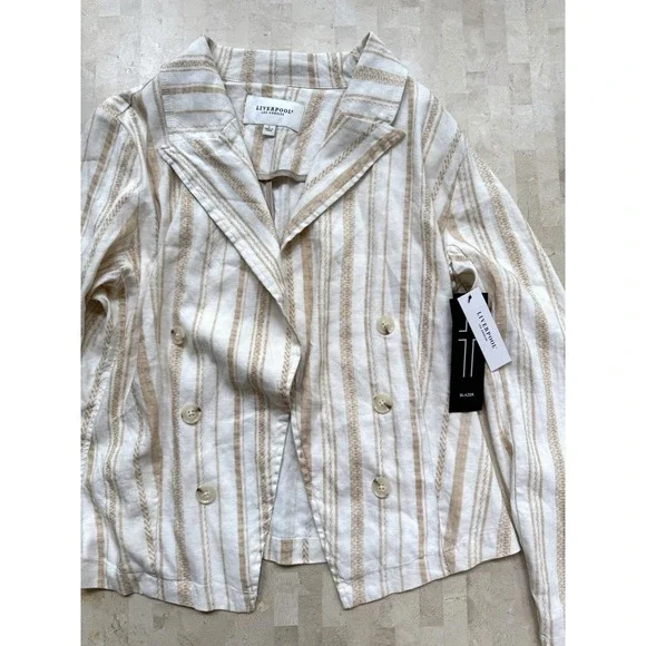 Liverpool Los Angeles Womens Open Front Blazer Jacket Cream Linen Sz L NWT - Picture 4 of 11